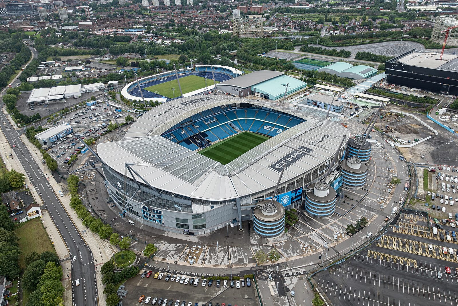 Aerial view of Manchester City's home ground, the City of Manchester Stadium
