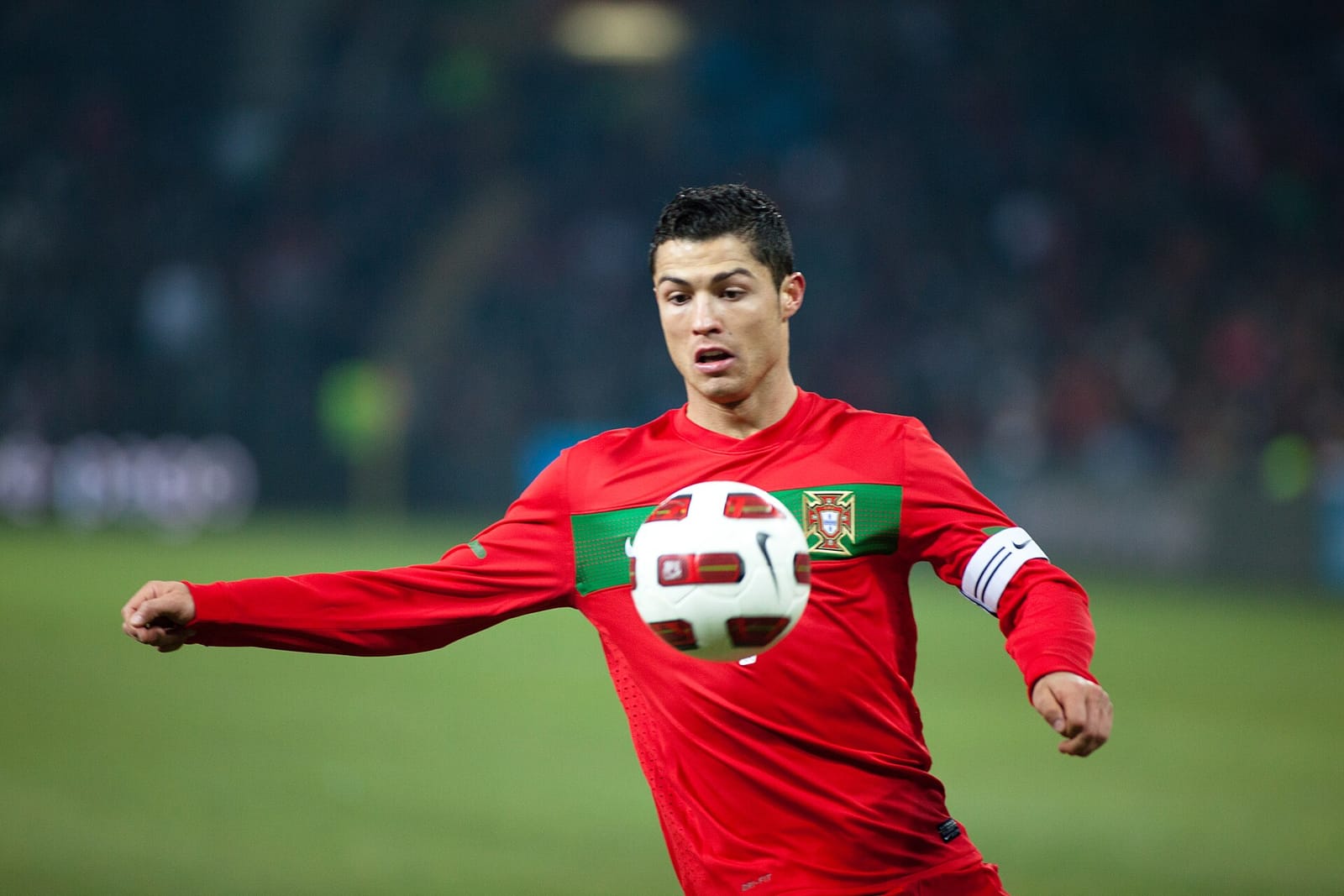 Cristiano Ronaldo playing for Portugal in a friendly against Argentina in Geneva