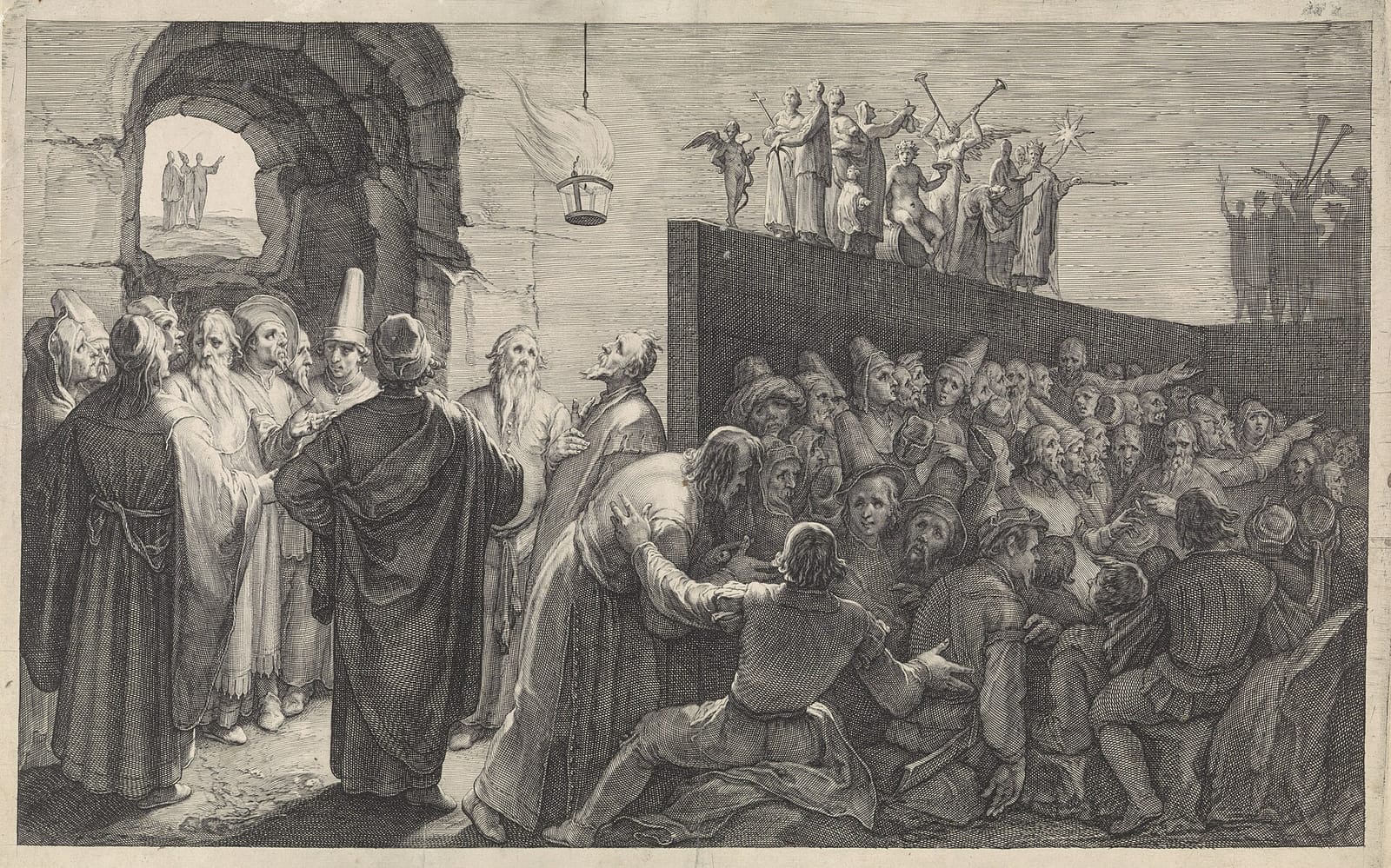 Jan Saenredam, según Cornelis Cornelisz. van Haarlem, La caverna de Platón (Antrum Platonicum), 1604, grabado. Rijksmuseum, Ámsterdam