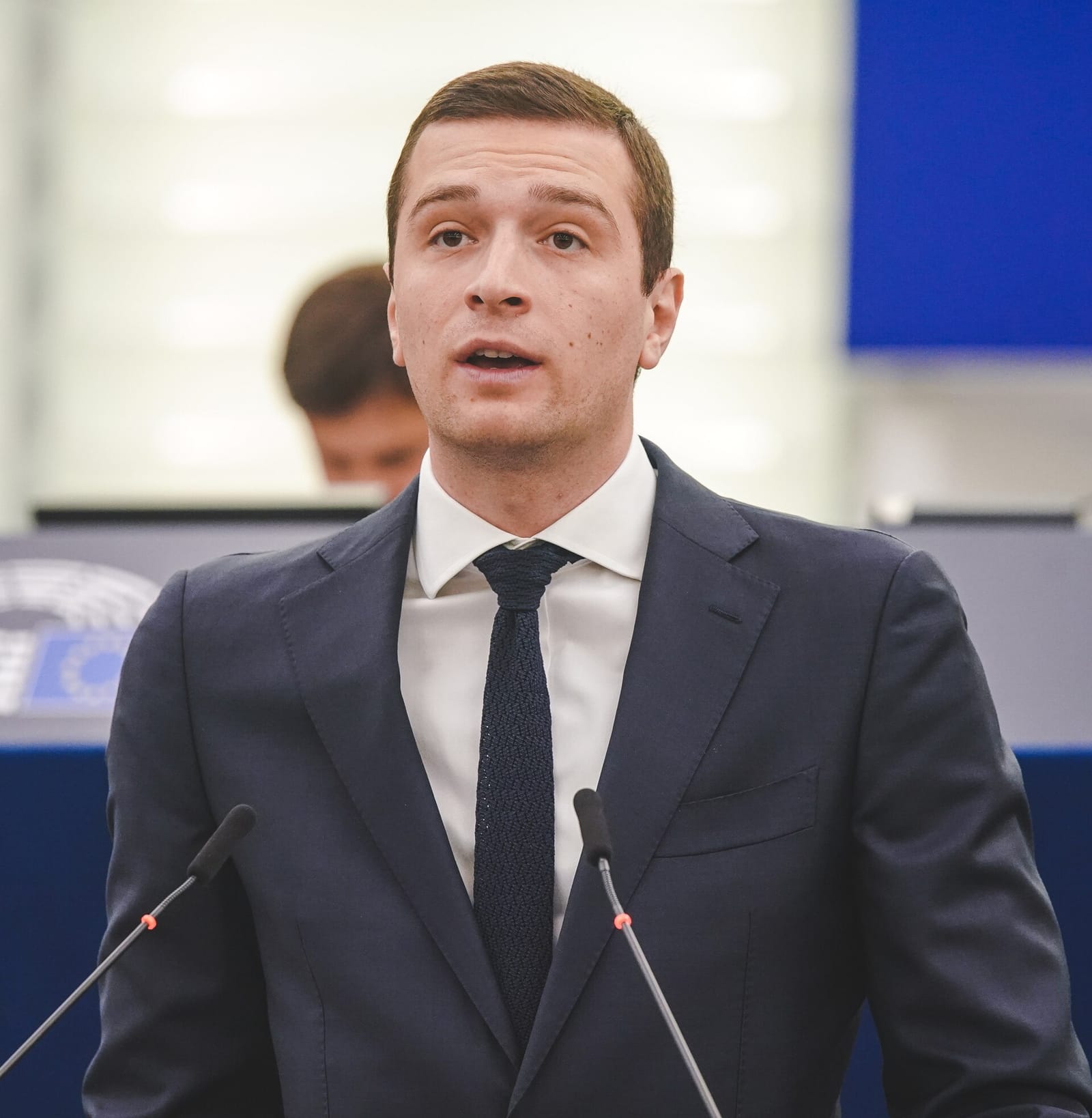 Jordan Bardella, president of France's National Rally, at the European Parliament
