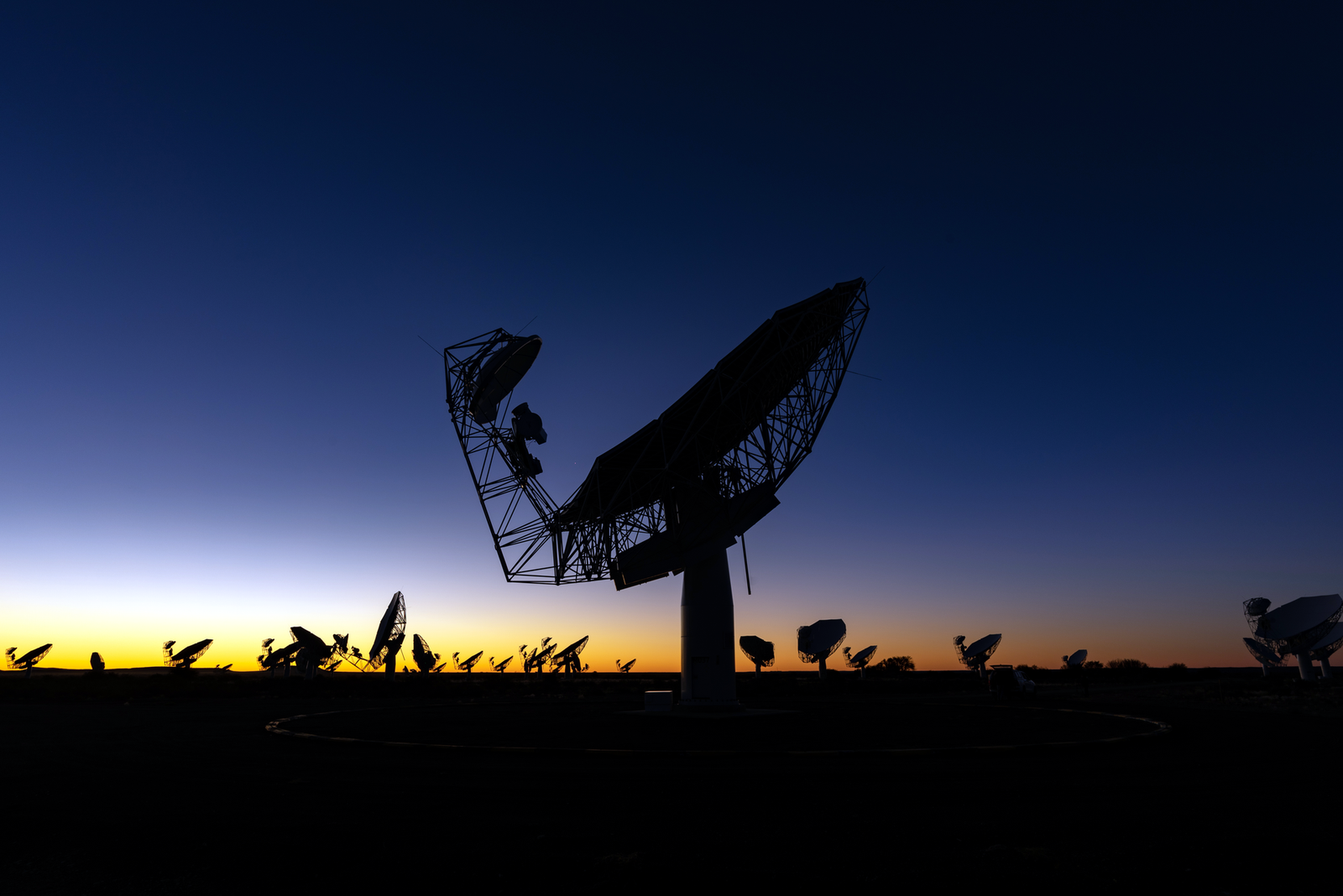 Antenas del radiotelescopio MeerKAT en la región del Karoo, en Sudáfrica
