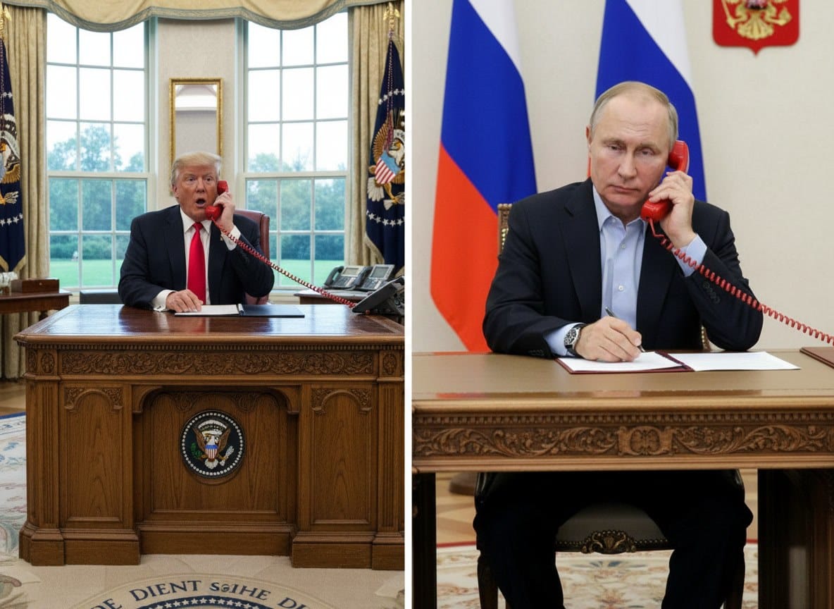 AI recreation: Putin–Trump call. —