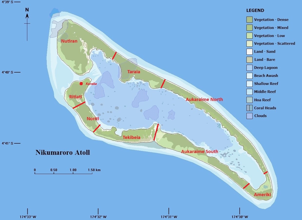 Map of Nikumaroro atoll in Kiribati's Phoenix Islands
