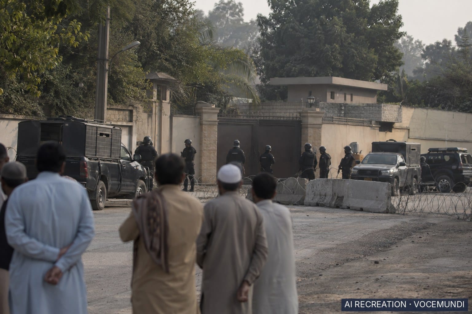 AI recreation: Police outside the chief minister's residence in Peshawar after emergency rule was imposed.