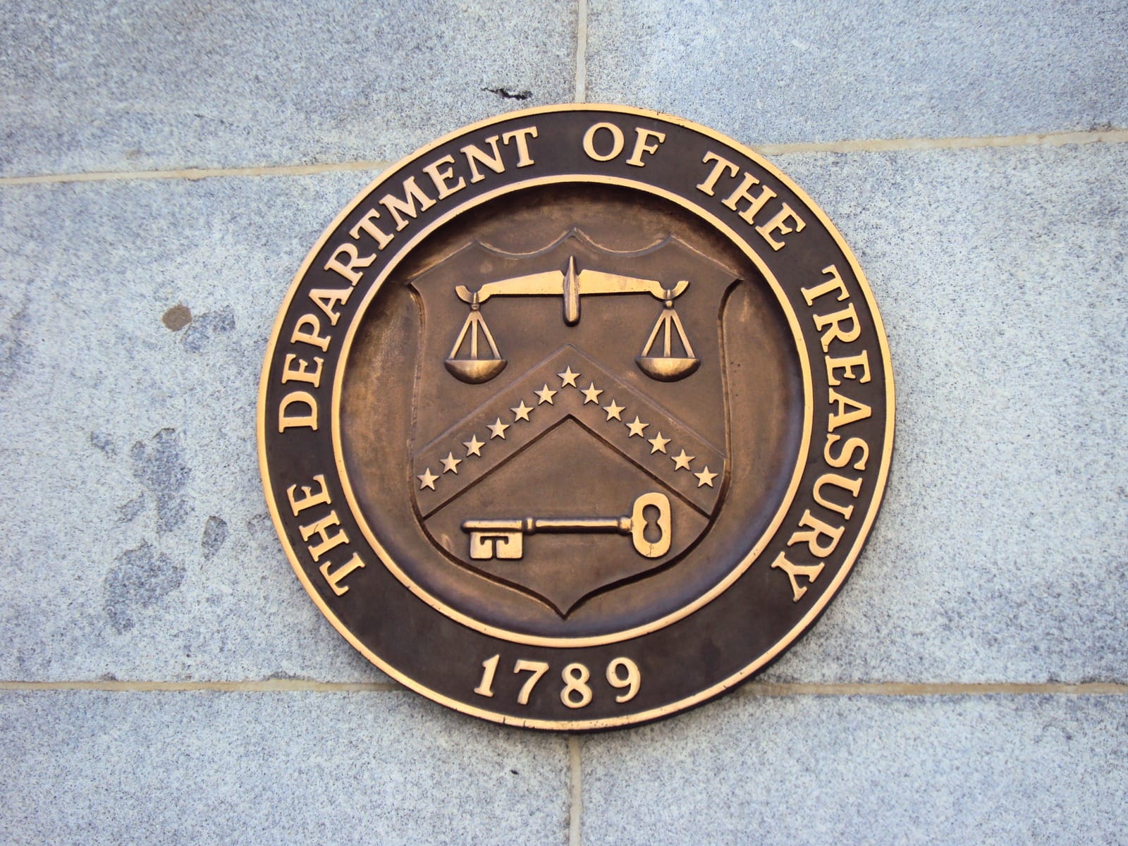 File photo: Seal on the US Treasury Department building, Washington