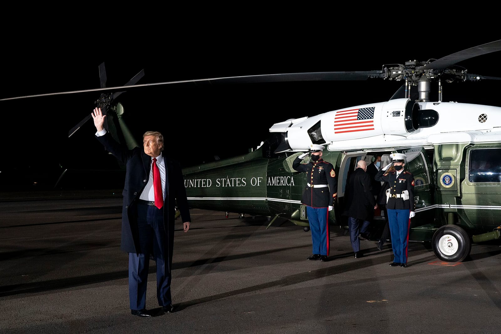 File photo: Trump waves at Dalton Municipal Airport, Georgia, January 2021