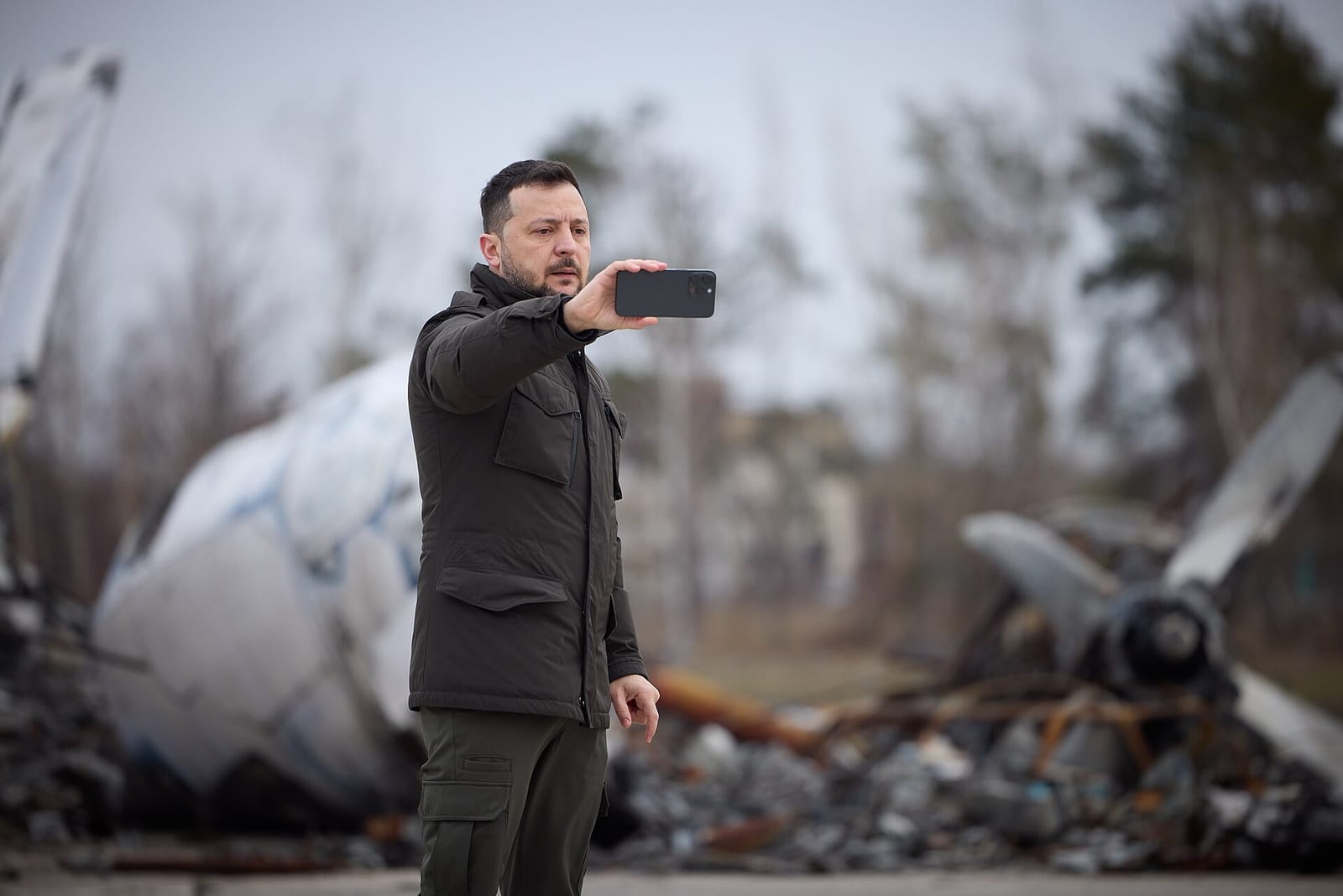 File photo: Zelenskyy gives an address in Hostomel, Ukraine, February 2024