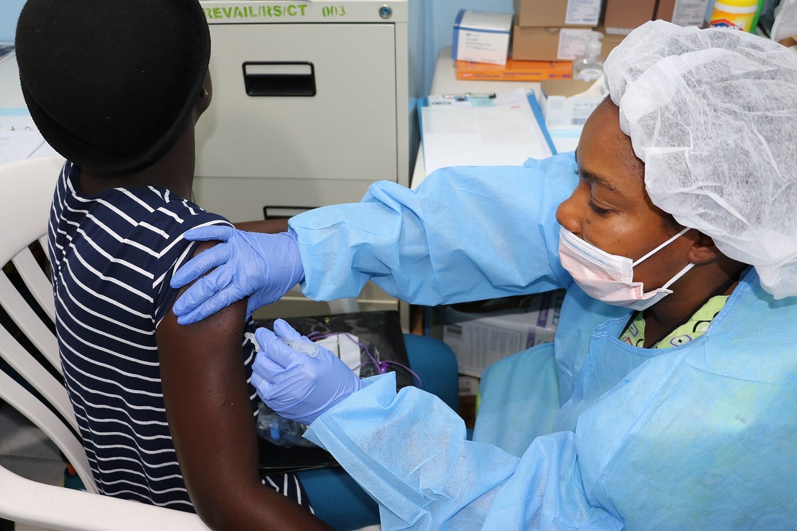 File photo: Ebola vaccine study volunteer inoculated in Liberia, 2017