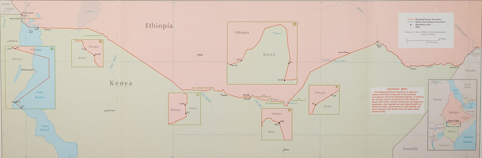 Map of the Ethiopia-Kenya border, where Moyale straddles both countries
