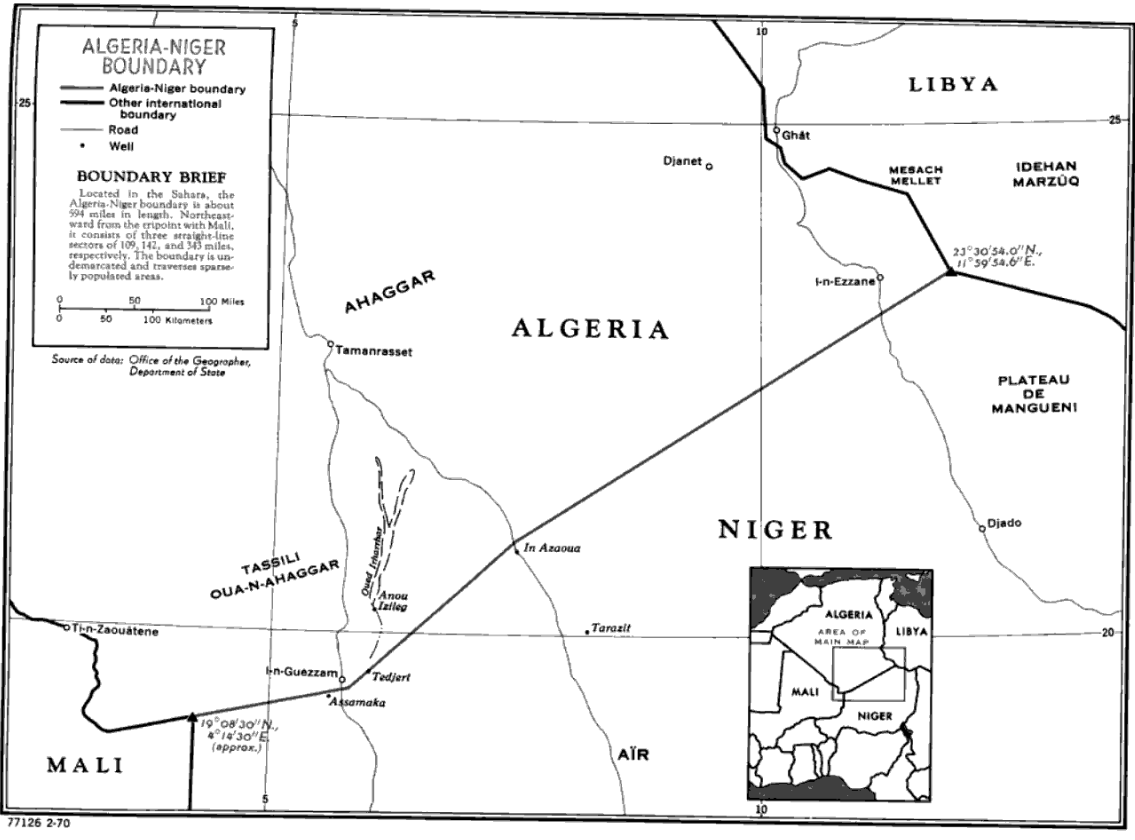 Map of the border between Algeria and Niger
