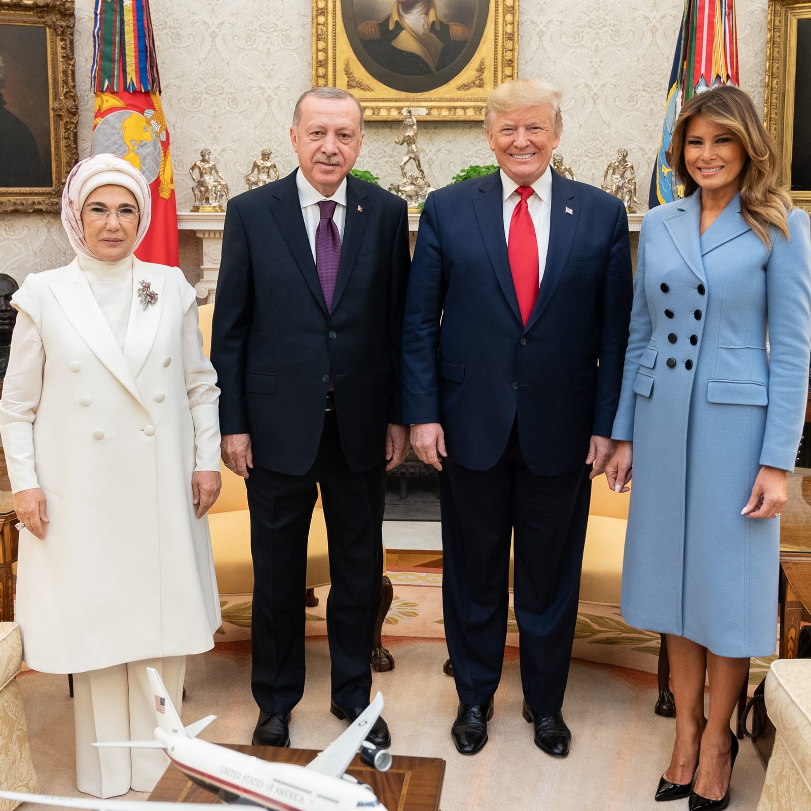 File photo: Melania Trump with Donald Trump and the Erdogans, 2019