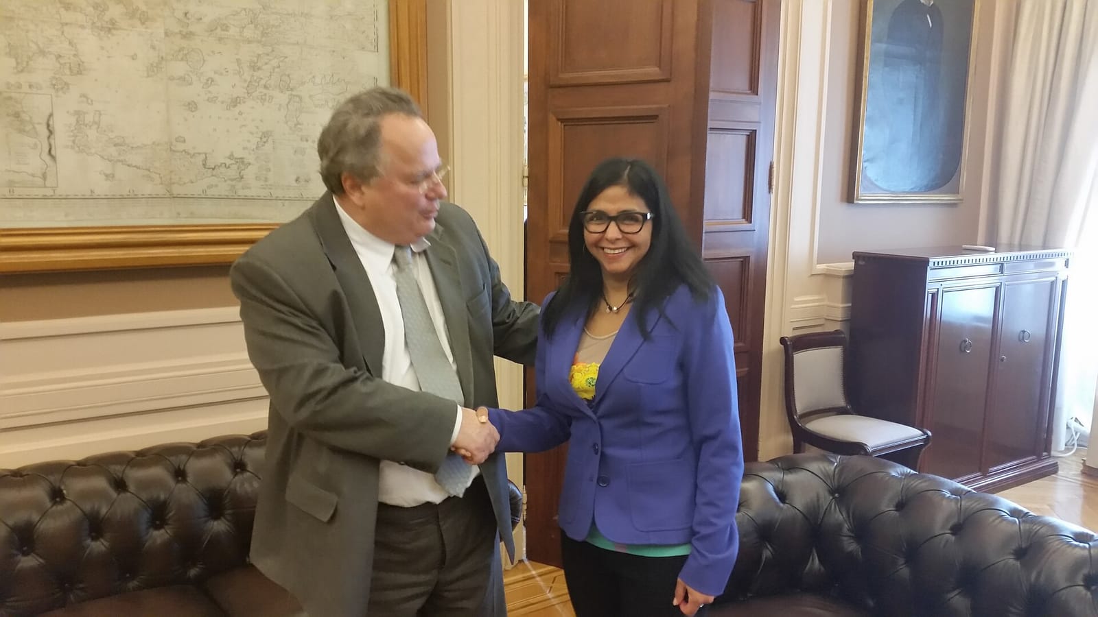 File photo: Delcy Rodríguez during a 2015 visit to Athens as foreign minister