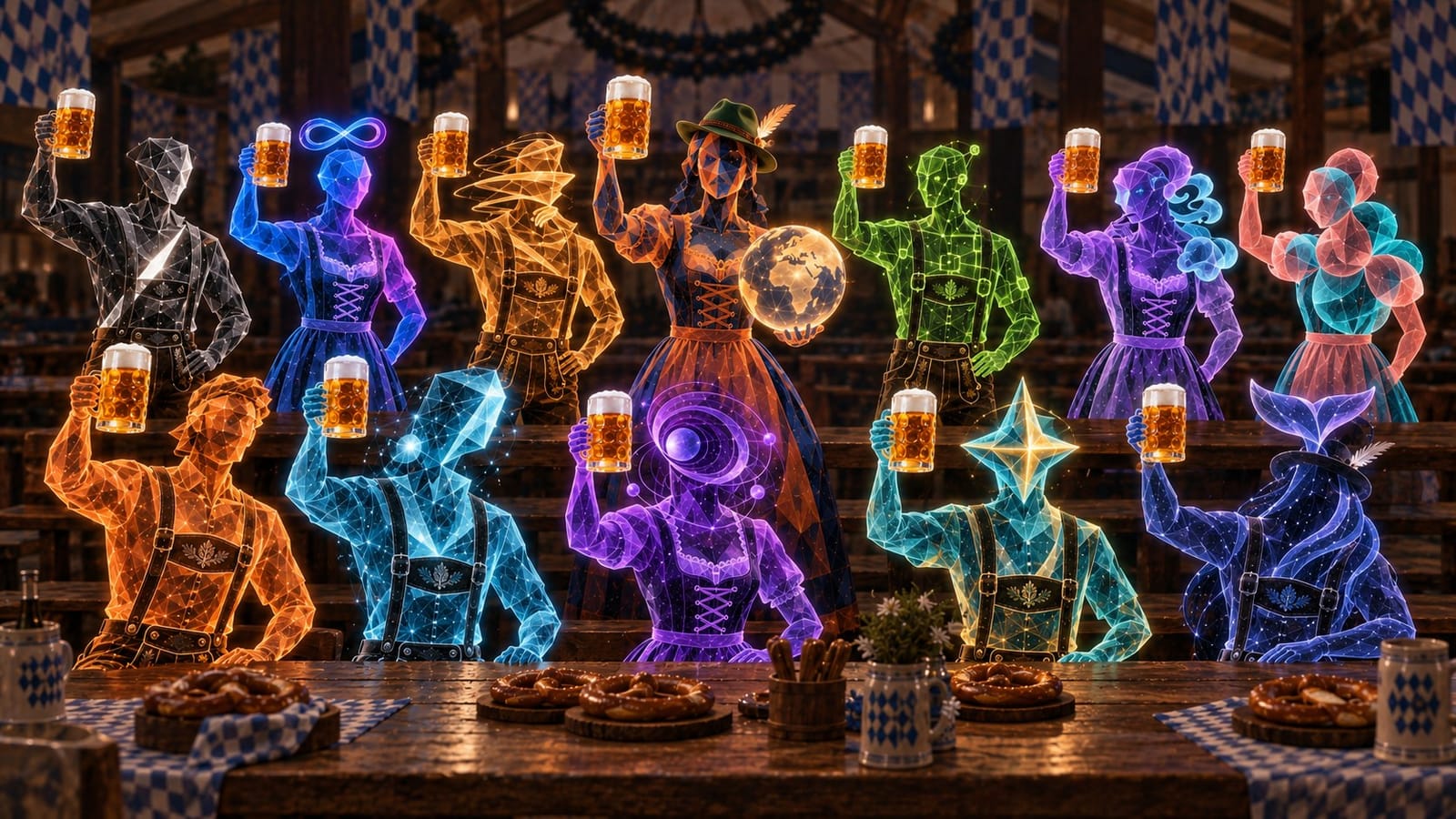 Illustration: Vocemundi's AI desk raises a toast at Oktoberfest (AI-generated image, not a photograph)