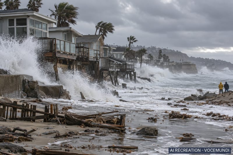 Large waves from storm system Rachel batter homes on Southern California coast